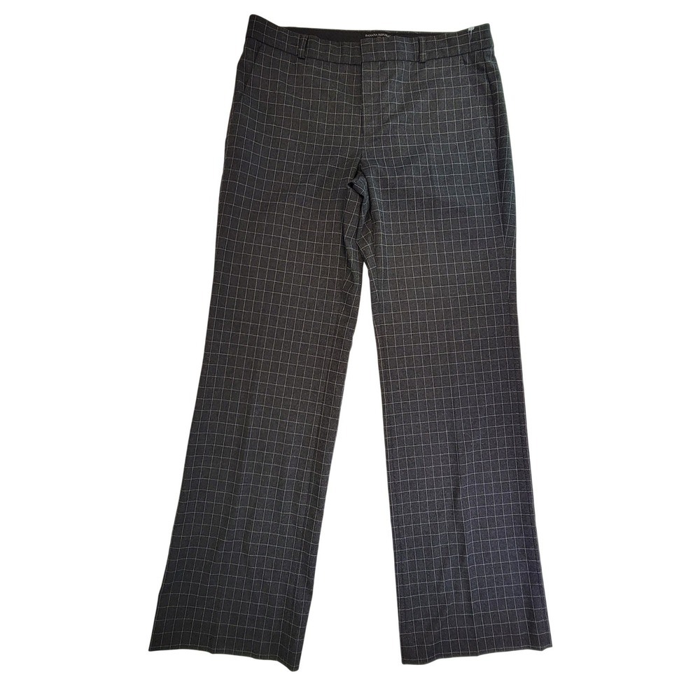 Banana Republic Logan Plaid Wide Leg Career Dress Pants Women Size 10 Gray